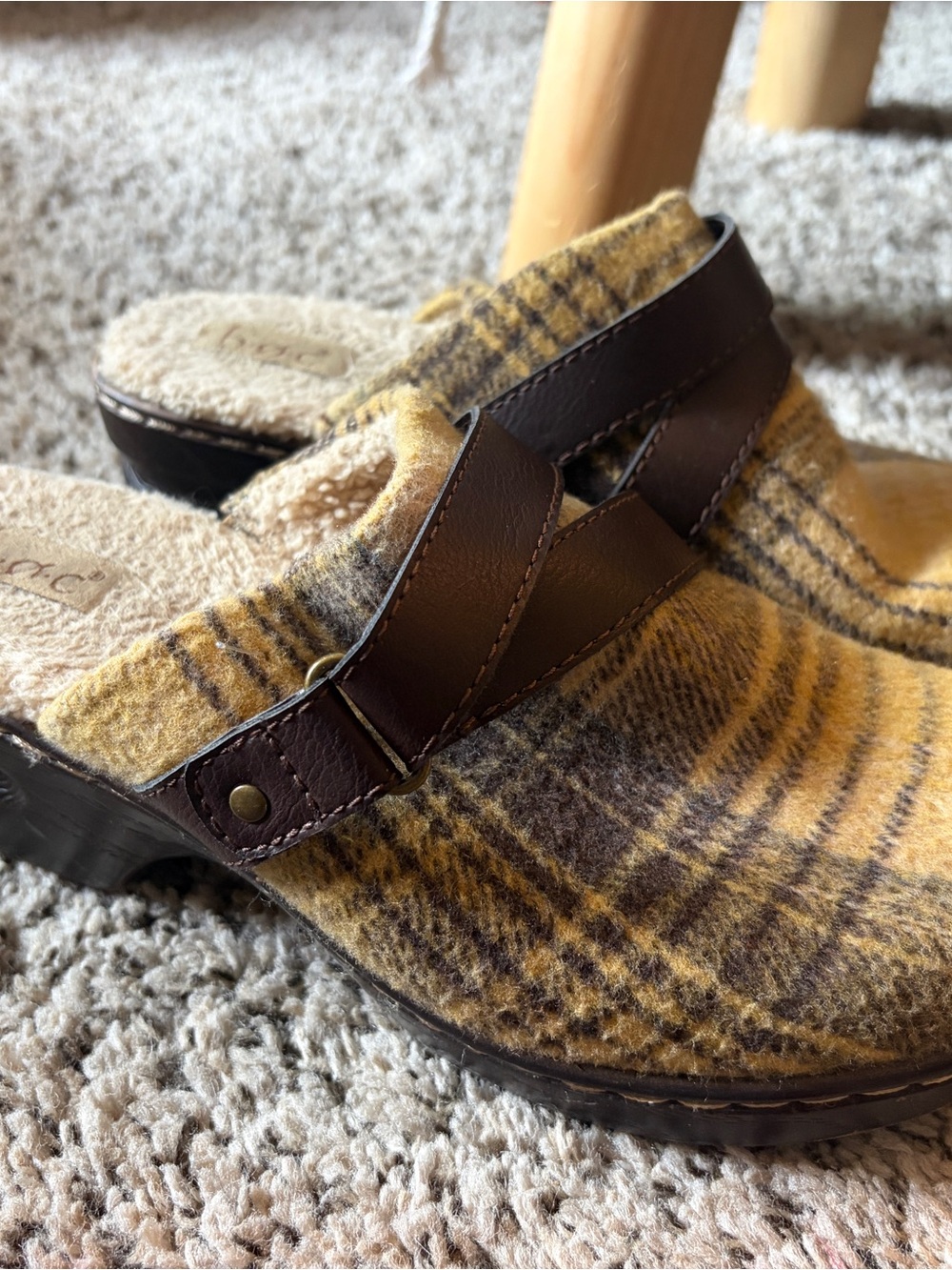 boc Women’s Yellow Plaid Slip-On Clog with Brown Strap